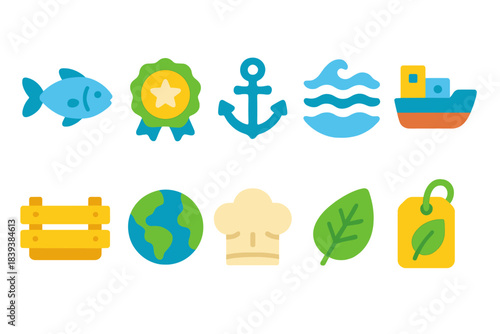 Travel and vacation flat icon set. Explore, relax, and enjoy with colorful icons