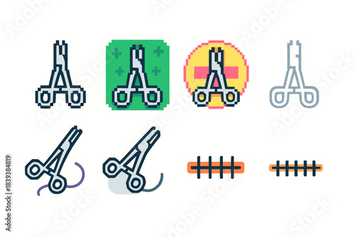 Medical tools linear icon set. Surgery, health care, hospital equipment outline icons.