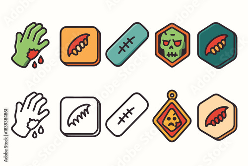 Halloween flat icon set. Spooky, zombie, and horror icons for seasonal design.