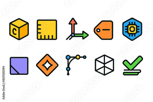 Engineering and technology flat icon set. Industrial tools and technology icons.