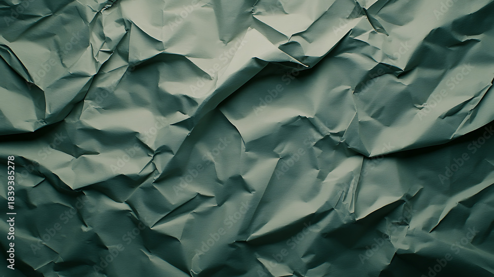 Fototapeta premium Crumpled paper texture abstract background folded paper surface green creased paper