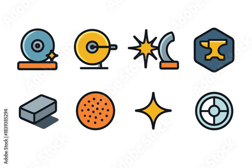 Metal industry, manufacturing flat icon set. Industrial, tools, equipment icons collection