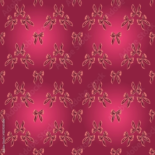 Seamless pattern with pink bows on warm gradient background. Elegant festive design for gift wraps, textiles, Christmas decor and packaging.