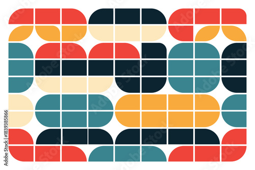 Abstract colorful geometric pattern with rounded shapes grid background flat vector illustration