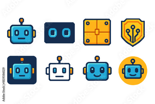 Technology, robotics flat icon set. Futuristic, robot faces icons collection