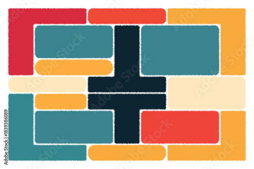 Abstract fuzzy geometric mosaic colorful rounded blocks interlocking shapes vector illustration background