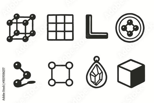 Science and chemistry solid icon set. Laboratory, molecule, and atom solid icons.