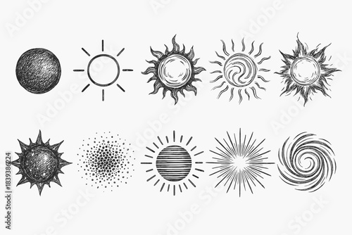 Nature, sun outline icon set. Weather, solar symbols collection