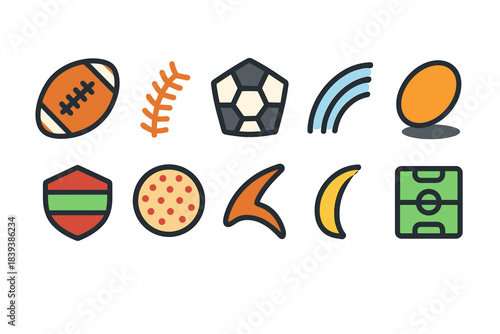 Sports equipment flat icon set. Football, basketball, soccer icons flat collection
