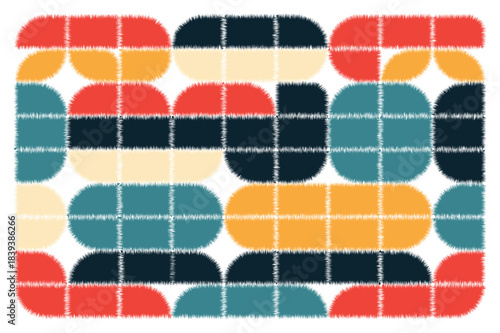 Abstract fuzzy colorful geometric pattern rounded shapes grid background texture vector illustration
