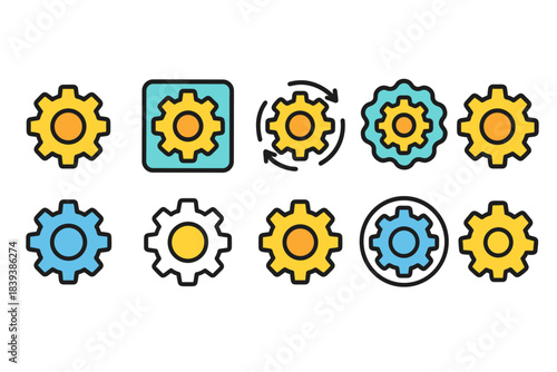 Gear and settings icon set. Mechanical, engineering icons outline style collection