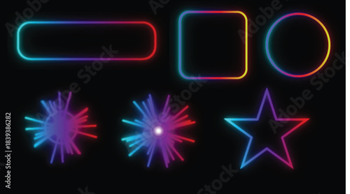 set of colorful glowing stars and shapes