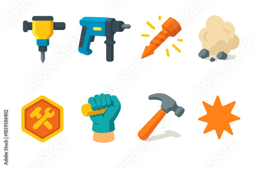 Construction tools flat icon set for industrial, building, repair, and maintenance projects