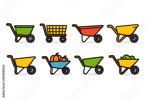 Gardening and shopping cart icon set, cute flat style for apps and websites