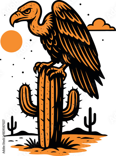 Desert Vulture Illustration Wildlife Design