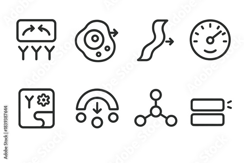 Bio-Mechanistic Interface Icons. Bio-mechanistic adaptation sets linear set: protein actuator plate, cellular response node, flexible pathway strip, metabolic dial, enzyme module,