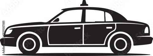 Black silhouette of a classic taxi cab on a white background vehicle transportation.