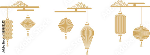 traditional golden chinese lanterns for greeting cards,banner,poster . design element vector isolated on transparent background