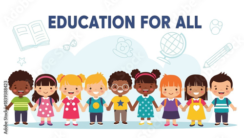 Diverse group of children holding hands in a symbolic representation of unity and equality in education