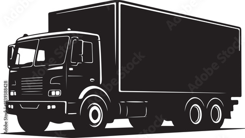 Black silhouette of a large delivery truck on a white background lorry freight