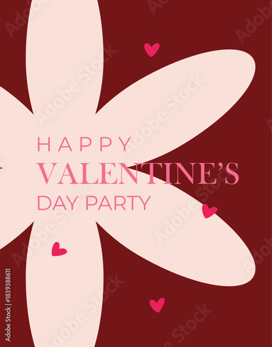 Happy Valentine's Day banner design with modern red color typography vector illustration. Romantic wallpaper with decorative hearts elements to celebrate Valentine Day on 14 February