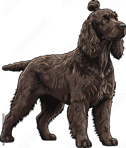Irish Water Spaniel dog standing alert focused stance 