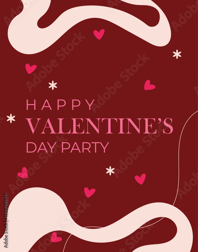 Happy Valentine's Day banner design with modern red color typography vector illustration. Romantic wallpaper with decorative hearts elements to celebrate Valentine Day on 14 February