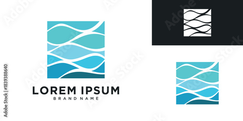 Abstract square water wave logo design