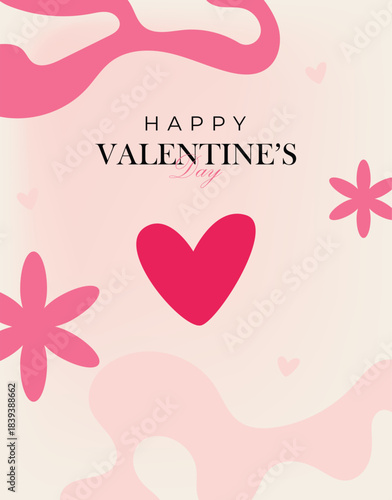 Happy Valentine's Day banner design with modern red color typography vector illustration. Romantic wallpaper with decorative hearts elements to celebrate Valentine Day on 14 February