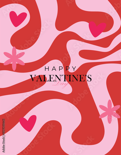 Happy Valentine's Day banner design with modern red color typography vector illustration. Romantic wallpaper with decorative hearts elements to celebrate Valentine Day on 14 February
