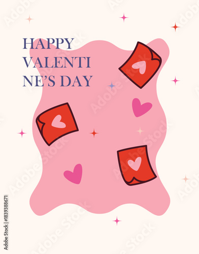 Happy Valentine's Day banner design with modern red color typography vector illustration. Romantic wallpaper with decorative hearts elements to celebrate Valentine Day on 14 February