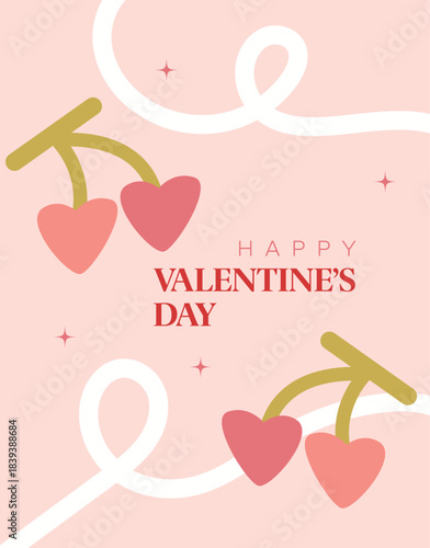 Happy Valentine's Day banner design with modern red color typography vector illustration. Romantic wallpaper with decorative hearts elements to celebrate Valentine Day on 14 February