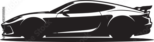 Black silhouette of a modern sports car with a spoiler on a white background vehicle