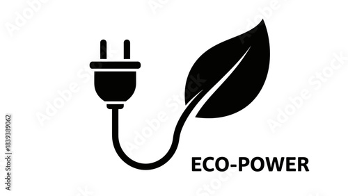 Eco-power concept with electrical plug and green leaf icon representing sustainable energy.