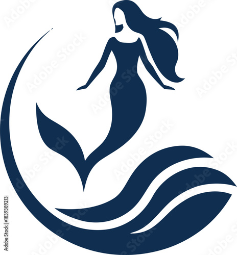 Stylish mermaid logo vector icon in clean minimalist design, ideal for luxury branding, nautical themes, beauty products, wellness centers, and creative logo concepts.