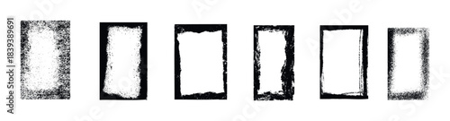 Collection of grunge distressed rectangular frames with textured borders for graphic overlays and distressed backgrounds in vintage designs