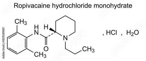 Ropivacaine hydrochloride monohydrate, chemical structure of ropivacaine hydrochloride monohydrate, drug substance