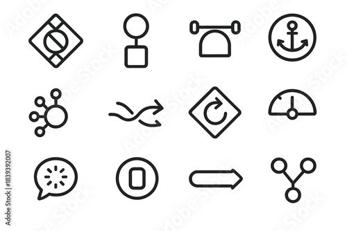 Cognitive Mindset Icons. Cognitive Mindset Patterns linear set: belief lens tile, framing cue node, intention arc bar, value anchor ring, emotional influence dot, decision-stream