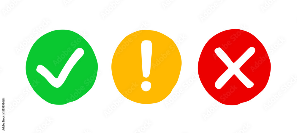 Foto checkmark notification warning alert cross error icon vector set flat