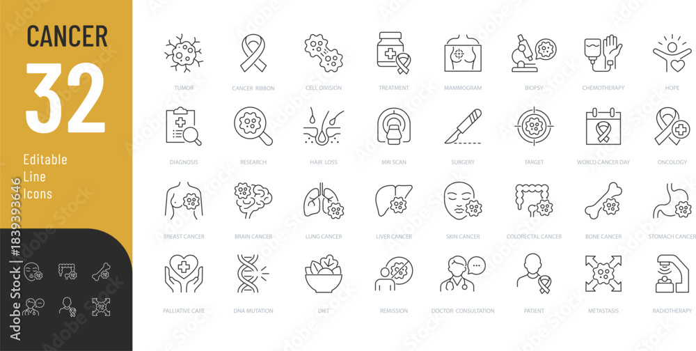 Φωτογραφία Cancer Line Editable Icons set
