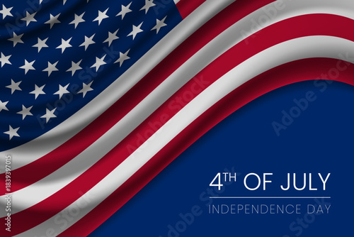 4th of July Independence Day Background with Waving American Flag and Patriotic Colors