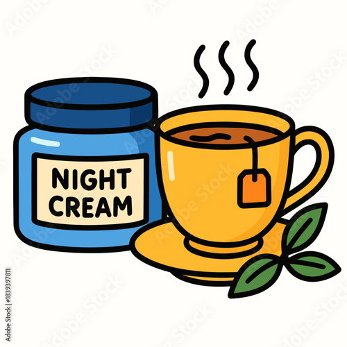 Night cream beside herbal tea