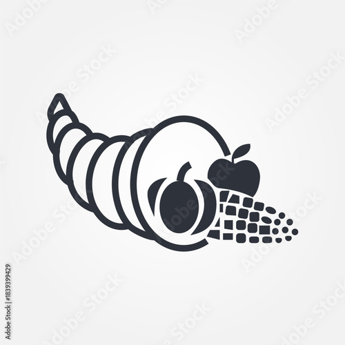 Hand-drawn Thanksgiving vector line art. Just the outline on a transparent background from a side view, featuring food assets such as seafood, pumpkins, apples, and corn.