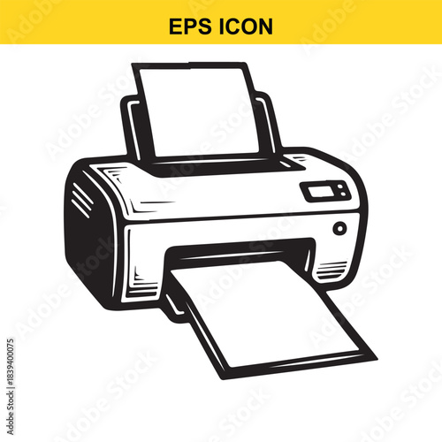 Printer icon simple vector illustration with paper output and input