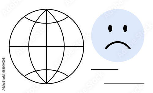 Global connectivity. Visual depiction of global connections facing challenges ed by a globe grid and sad face icon. Global connectivity impacts communication, emotions, and technology. Useful