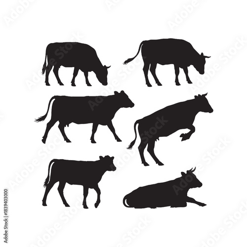Cow with Different Poses Silhouettes Collection,Cows Silhouettes,Vector Cow Silhouettes,Farm Cow Silhouettes,cow vector