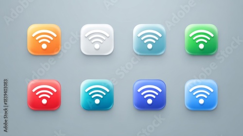 A set of colorful Wi-Fi icons is displayed on a muted background, offering a visually appealing and modern representation of wireless connectivity.