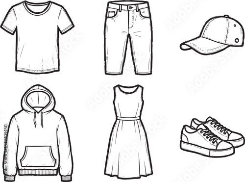 Collection of casual clothing and accessories for everyday wear