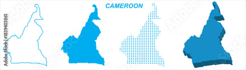 Cameroon Map Vector Set, African Outline Silhouette Dotted 3D Solid Shapes, Cameroon Country Infographic Template, Editable EPS Cameroon Geography