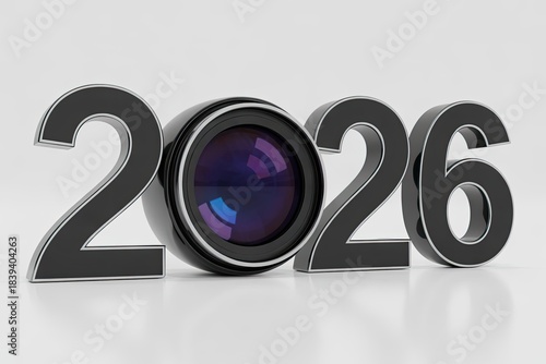 Wallpaper Mural Photography 2026 concept with camera lens replacing zero in glossy black numbers Torontodigital.ca